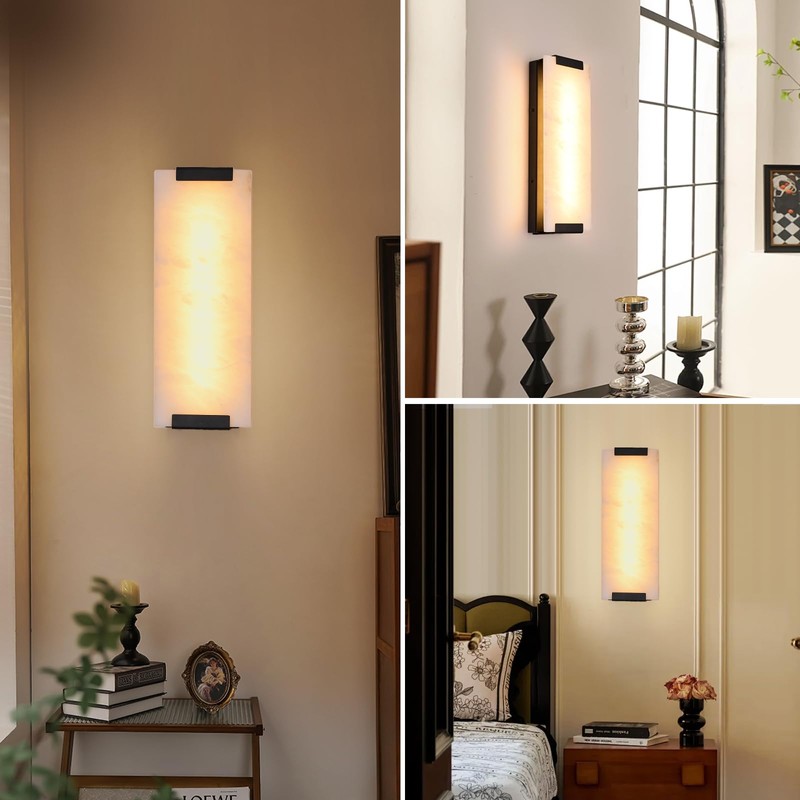 14.2in Alabaster Wall Sconce Hardwired, Large Vertical Natural Marble Wall