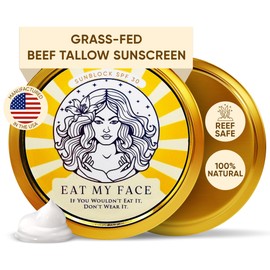 Eat My Face Organic Beef Tallow Sunscreen SPF 30 | Non Nano Zinc Oxide Mineral Sunscreen, Reef Safe & Non Toxic Sunblock for Face and Body, Natural Chemical Free Made in USA, Tallow Zinc Sunblock 4oz