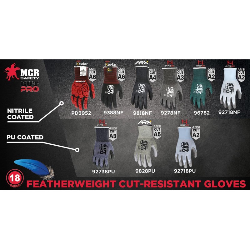 MCR Safety 96782M Cut Pro 18 Gauge HyperMax Work Glove,