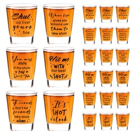 Kolewo4ever 24 Pieces Funny Friends Shot Glasses Funny Friends Shot Glasses Clear Shot Glass Cups with Heavy Base for Adult Small Glass Shot Cups 1.75 oz Shot Glass for Best Friends (Style-1)