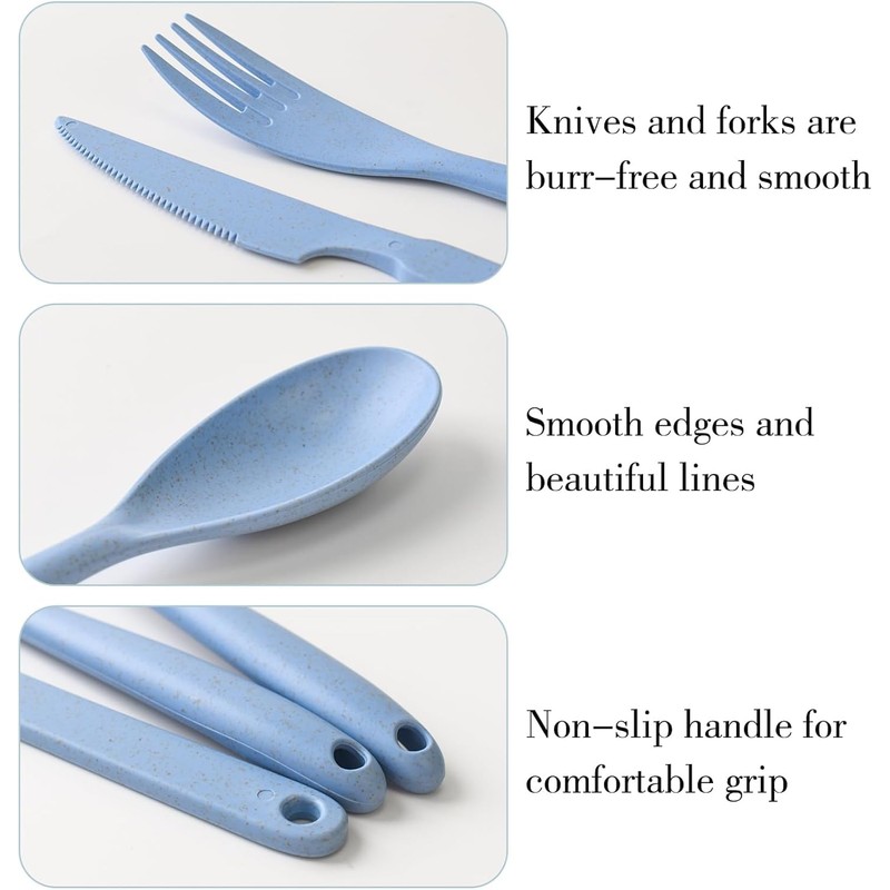 JINGIHE 8 Pieces Plastic Cutlery Set, Travel Cutlery Set