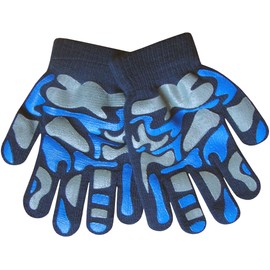 TeddyT's Boy's Camouflage Fine Knit Thermal Gloves with Magic Gripper Palm (Blue Camouflage)