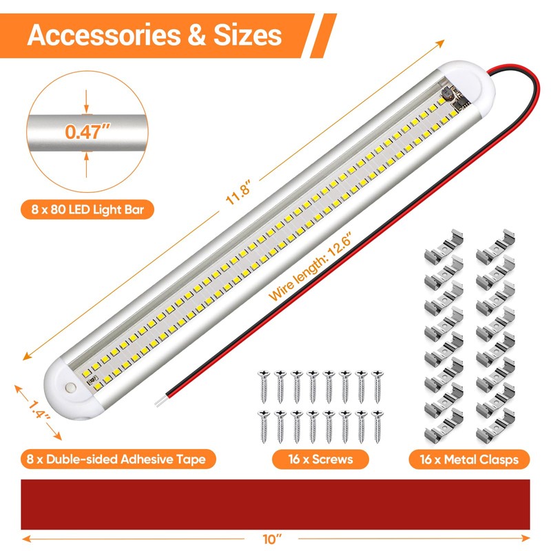 CT CAPETRONIX 12v Led Light Bar Strip, 80leds 1200LM 6.5W