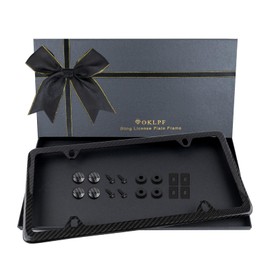 Real Carbon Fiber License Plate Frame – 1 Pack, Handcrafted Carbon Fiber Wrap, Slim Black Stainless Steel Car Tag Cover with Screws, Caps & Rattle Proof Pad, 4-Hole Design