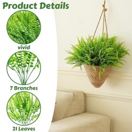 N MAGEAN Artificial Outdoor Plants Fake Boston Fern Stems 12 PCS, UV Resistant Greenery Plants Faux Plastic Shrubs for Indoor Outdoor Room Wall Wedding Patio Porch Decor