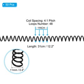 PATIKIL 11mm(7/16") Plastic Spiral Binding Coils, 50 Pcs Binding Spirals 80 Sheet Capacity 4:1 Pitch Binding Spirals for Binding Paper Sheets, Black