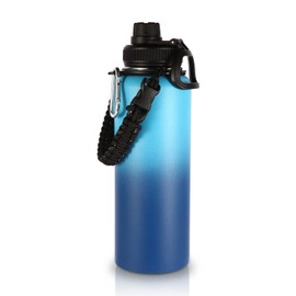 Volhoply 40 oz Insulated Water Bottles Paracord Handle, Stainless Steel Sports Bottle with Spout Lid,Vacuum Metal Travel Water Cups with Wide Mouth,Reusable Water jug for Hiking(Green Blue,1 Set)