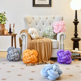 Xuyier Knot Pillow Ball, Decorative Throw Pillows with Velvet Fabric for Couch Bed, 12" Decor Knotted Square Floor Pillow Cushions for Living Room (12 Inches, Sage Green)