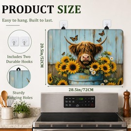 Highland Cow Stove Top Cover for Electric Stove 28.5"x 20.5",Cow Sunflower Wood Heat Resistant Glass Top Stove Cover Protector, Glass Cooktop Covers, Kitchen Flat Electric Stove Top Covers