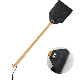 Heavy Duty Leather Fly Swatter, Long Handle Fly Swatter with Beech Wood Handle 19.7" Length, Flyswatter for Indoor and Outdoor (Black)
