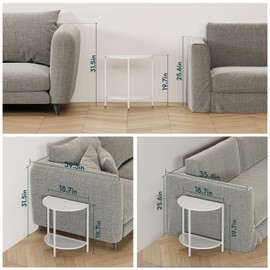 SAYGOER White End Table 19.7'' Half Moon Side Table Small Side Tables 18.7"*10.4" Night Stand for Living Bed Room 2 Tier Bed Couch Tables with Storage Shelf,Adjustable Feet, All White