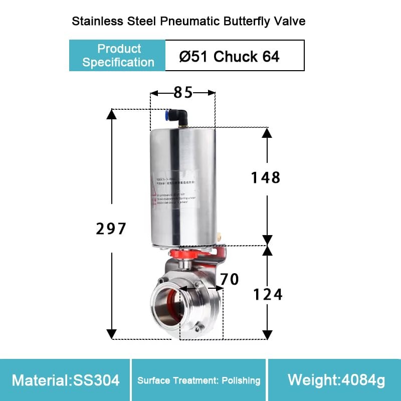 WEPUMP 2'' Single Acting Tri Clamp Sanitary Pneumatic Butterfly Valve