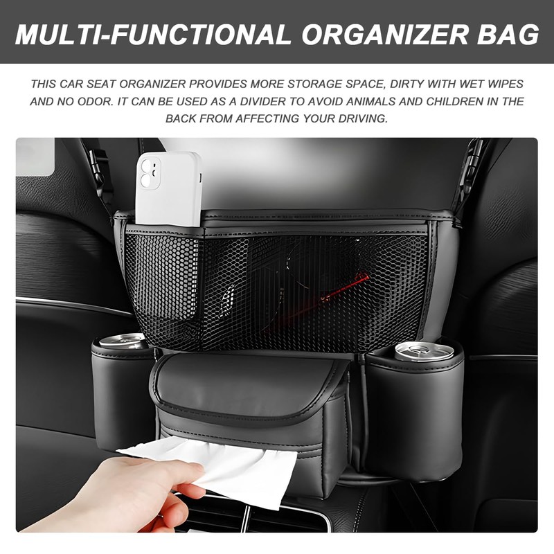 NYTKL Car Handbag Holder Between Seats, Large Capacity Leather Organizer