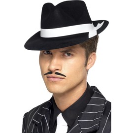 Smiffys Al Capone Hat, Black with Band, Flocked Plastic, 1920's Razzle Fancy Dress, Adult Dress Up Hats