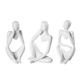 BMLCGJ Thinker Statue Gold Decor Abstract Art Sculpture, Golden Resin Collectible Figurines for Home Living Room Office Shelf Decoration,Great Gifts Ideas (White)