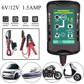 6/12 Volt Battery Charger Smart Automatic Battery Charger and maintainer Intelligent trickle Charger for Automotive car Motorcycle Lawn Mower Boat ATV Lead Acid Batteries