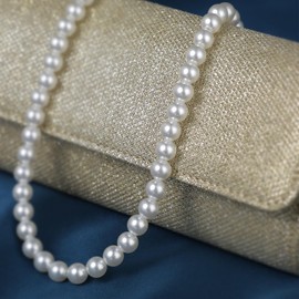 Amabro Pearl Chain Strap, 47" Imitation Pearl Bead Purse Strap Crossbody Bag Chain Replacement Pearl Handle Chains Accessories with Metal Buckles for Handbag Clutch Purse Phone Strap