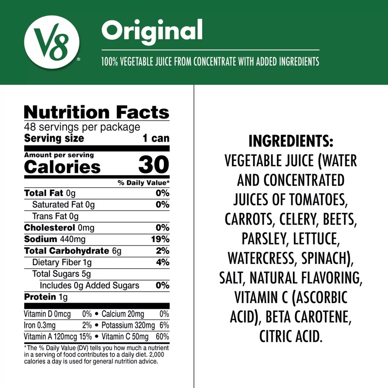 V8 Original 100 Vegetable Juice 48 Pack 5.5 Fl Oz