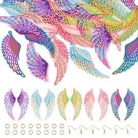 pandahall 30 Pieces Filigree Charms Hollow Wings Stainless Steel Butterfly Pendants DIY Earring Jewelry Making Kits with Brass Earrings Jump Rings