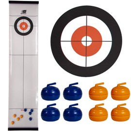Sunflex Table Top Curling Game - Mini Indoor Sport Curling Game for All Ages Kids and Adults - Portable - Includes 4 Yellow and 4 Blue Curling Stones, and 1 Smooth 120cm x 28cm Table Top Mat