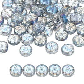 sourcing map 60Pcs Glass Letter Beads, 10mm Flat Round Alphabet Beads A Initial Letter Spacer Bead for DIY Bracelet Craft Making, Blue