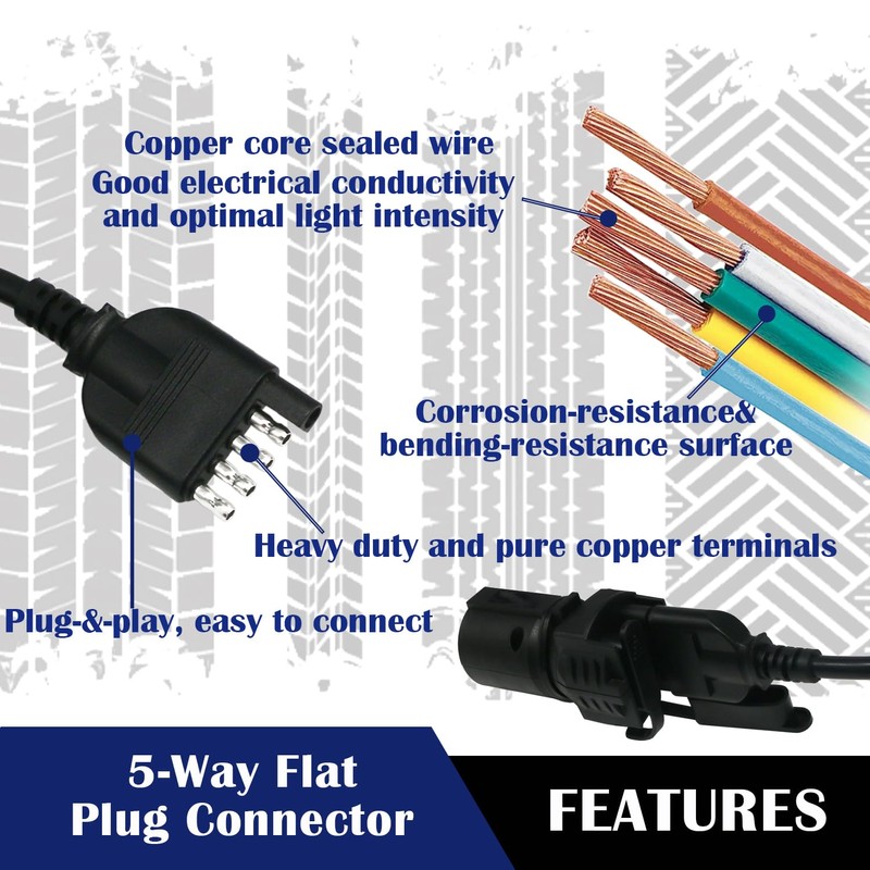 HayEastdor 5 Pin Trailer Connector 3.2FT/40Inch 18AWG Trailer Wiring Harness
