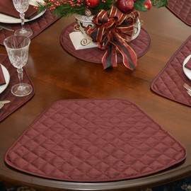 Sweet Pea Linens Quilted Burgundy Silky Dupioni Wedge-Shaped Placemats - Set of Four Plus Center Round-Charger