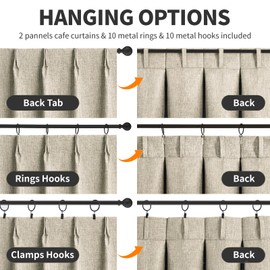 WdFour30 W x 24" L Inch Pinch Pleated Blackout Cafe Curtains - Pack of 2, 100% Light Blocking Back Tab Drapes for Half Windows, Kitchen & Bathroom Short Curtains (Hemp Gray)