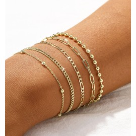 CAROVO Gold Bracelets for Women Waterproof Dainty 14K Gold Plated Stackable Cuban Beaded Link Snake Lip Paperclip Chain Bracelets Fashion Jewelry Gift for Women