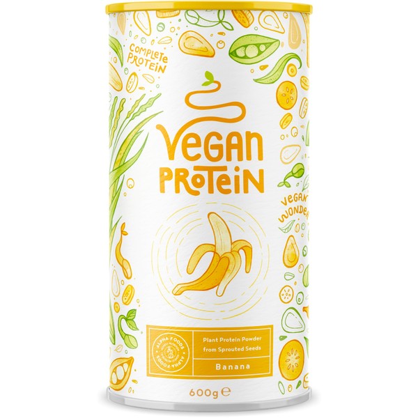 Vegan Protein Shake Banane – Sprung Rice Vegetable Protein, Pea, Linseed Seed, Amaranth, Sunflower, Squash Seed – 600g of Powder for Low Calorie & Carb Protein Drink