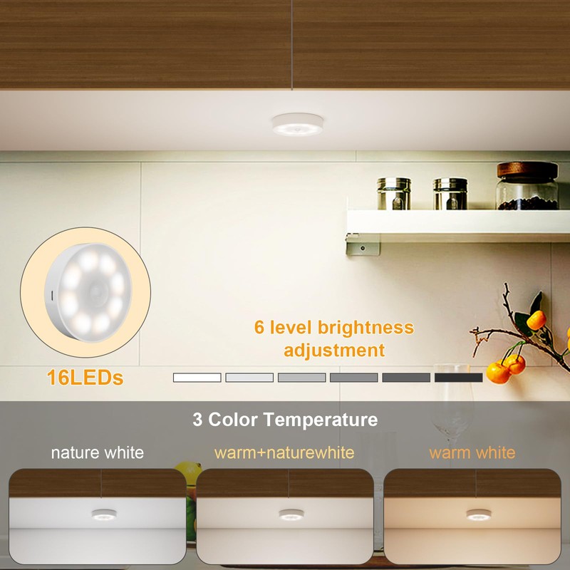 6 Pack Under Cabinet Lights [with Remote], 16 LEDs Wireless