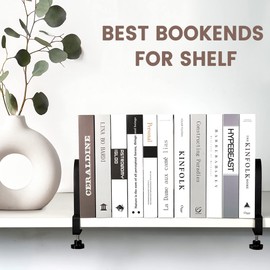 Metal Book Ends for Shelves - Heavy Duty Adjustable Bookends Clamped Metal Book Organizer Storage Holders, Non-Skid Bookends Stoppers