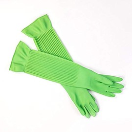 Arms Length Latex All Purpose Cleaning Gloves, Textured Fingers, Pair 22.8", Green