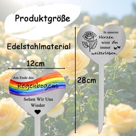 TJUSPIRIT Weatherproof Grave Stake Heart Stainless Steel with Engraving "Jedes Mal, wenn der Wind weht, ist es, als ob wir Dich rufen hören, wir Werden Dich für Immer vermiss" Grave Decoration Grave