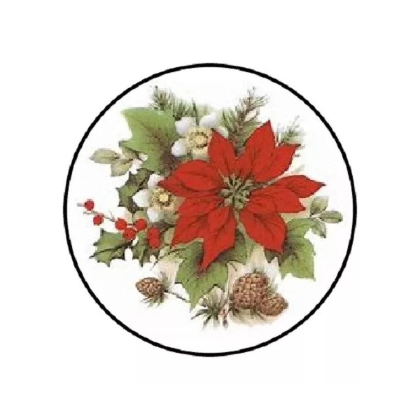 Homemade 48 CHRISTMAS FLOWERS ENVELOPE SEALS LABELS STICKERS 1.2" ROUND