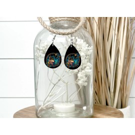 Twisted R Design Wolf Dream Catcher Wood Dangle Teardrop Print Earrings Jewelry