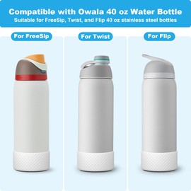 Alwenid 2PCS Silicone Water Bottle Boot for Owala 40 Oz, Anti-Slip Protective Sleeve Bottom Bumper Protector for FreeSip, Twist, and Flip Stainless Steel Water Bottles (White)