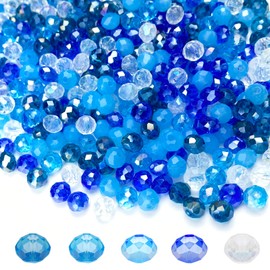 Jmassyang 6mm Briolette Rondelle Faceted AB Crystal Glass Beads for Jewelry Making Bracelets Necklaces Earrings (Blue Mixed, 450pcs)