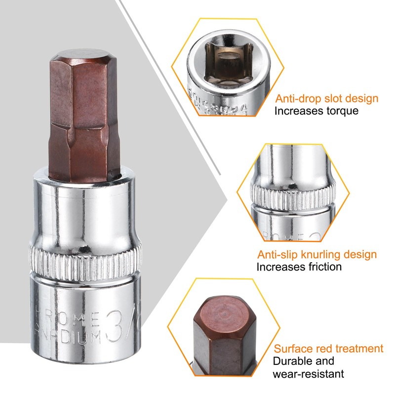 sourcing map 3/8" Hex Bit Socket 3/8" Drive SAE S2