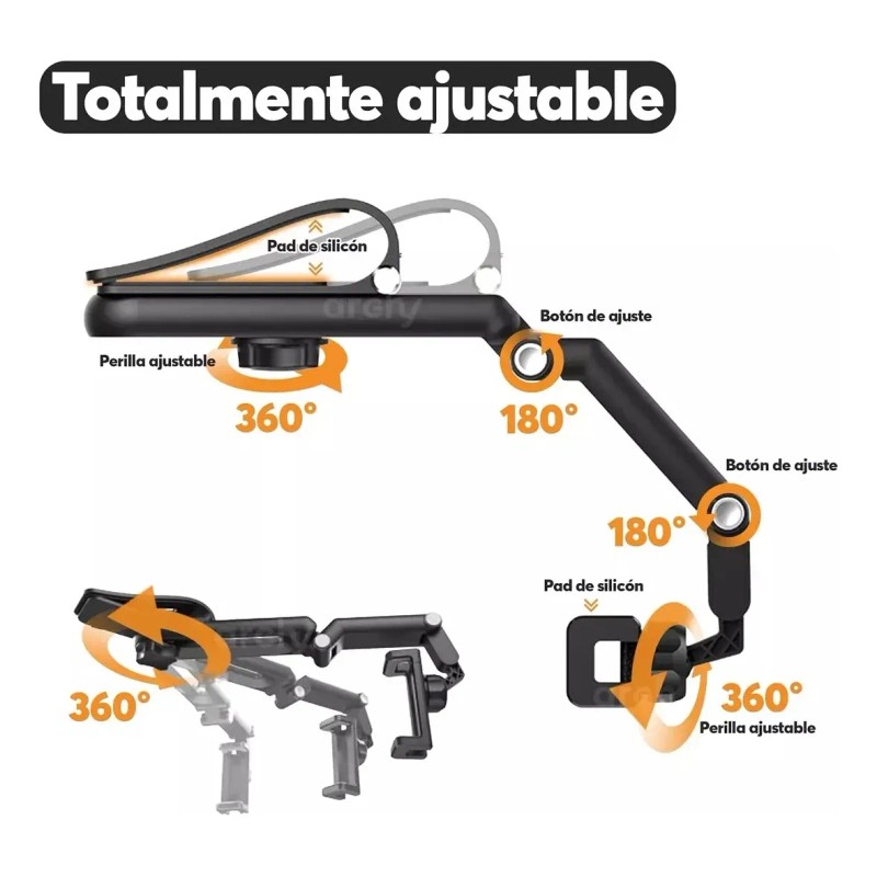 Soporte Teléfono Porta Celular 360° Carro Brazo Ajustable Negro
