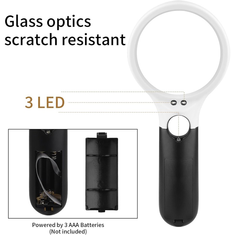 Handheld LED Magnifying Glass with Dual Lenses for Reading, Coins