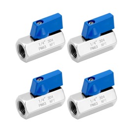 QWORK Mini Ball Valve, 4 Pack 1/4" NPT Thread Female and Female 304 Stainless Steel Shut-Off Valves