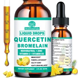 Quercetin with Bromelain Liquid Drops, 4X Stronger Than Capsules & Pills, 7-in-1 Organic Zinc Quercetin 1000mg with Bromelain 500mg Vitamin C D3 Immune Support for Respiratory Health & Antioxidant
