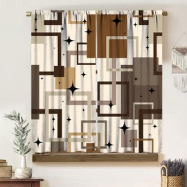 Vintage Atomic Starburst Curtains, Brown Mid Ages 1950s 1960s Colorful Iconic Modern Geometric Seamless Pattern, Blackout Rod Pocket Window Treatments for Living Room Bedroom Bathroom Kitchen 42x45in