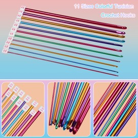 Aeelike Tunisian Crochet Hooks Aluminium 27 cm Lightweight Tunisian Crochet Hooks Set with Smooth Crochet Head and Long Handle, 2.0-8.0 mm Afghan Crochet Hooks for Beginners Adults Professionals Pack