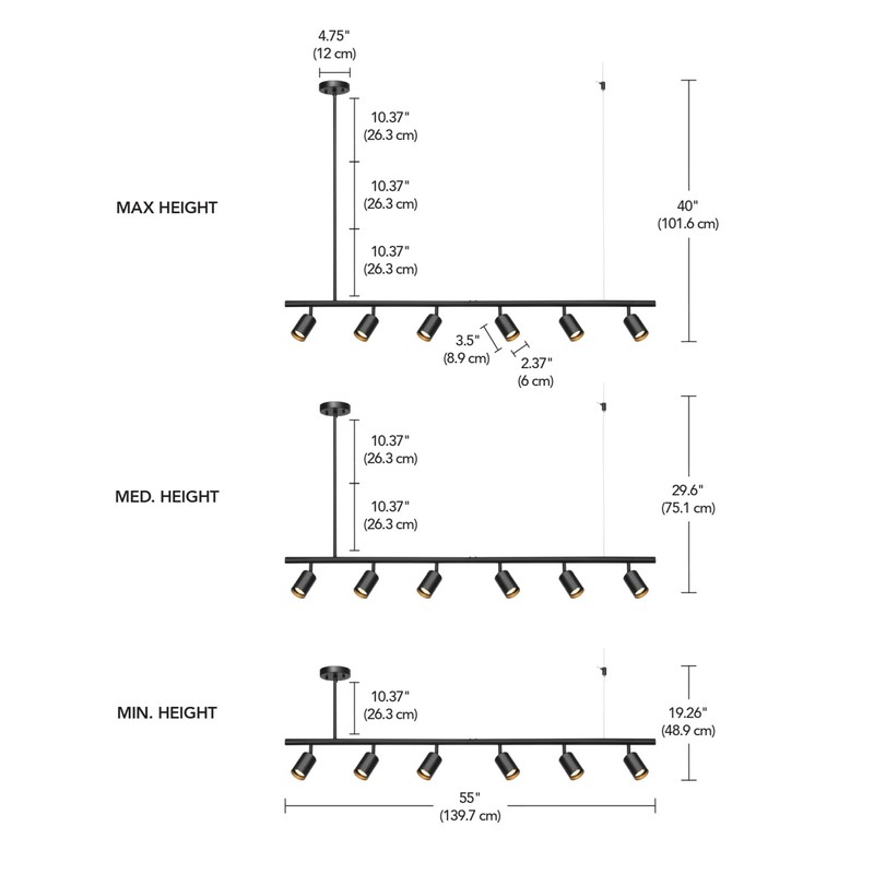 GLOBE Electric 64000123 55" 6-Light Adjustable Height Track Light, Matte