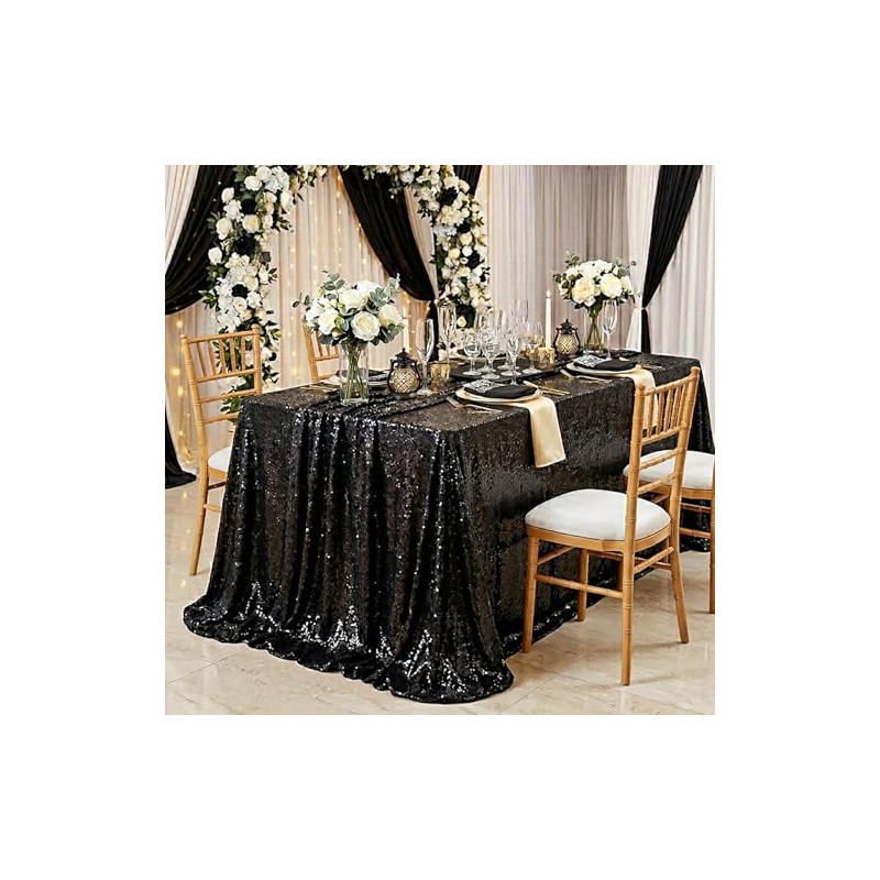 QueenDream - Mantel de Lentejuelas Negras de 60 x 102