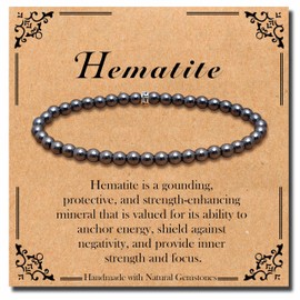 BONNY BOXX Natural Stretch Healing Gemstone Bracelet, 4/6/8mm Semi Precious Stone Bracelet for Men Women, Stress Relief Crystal Jewelry, 4MM, hematite