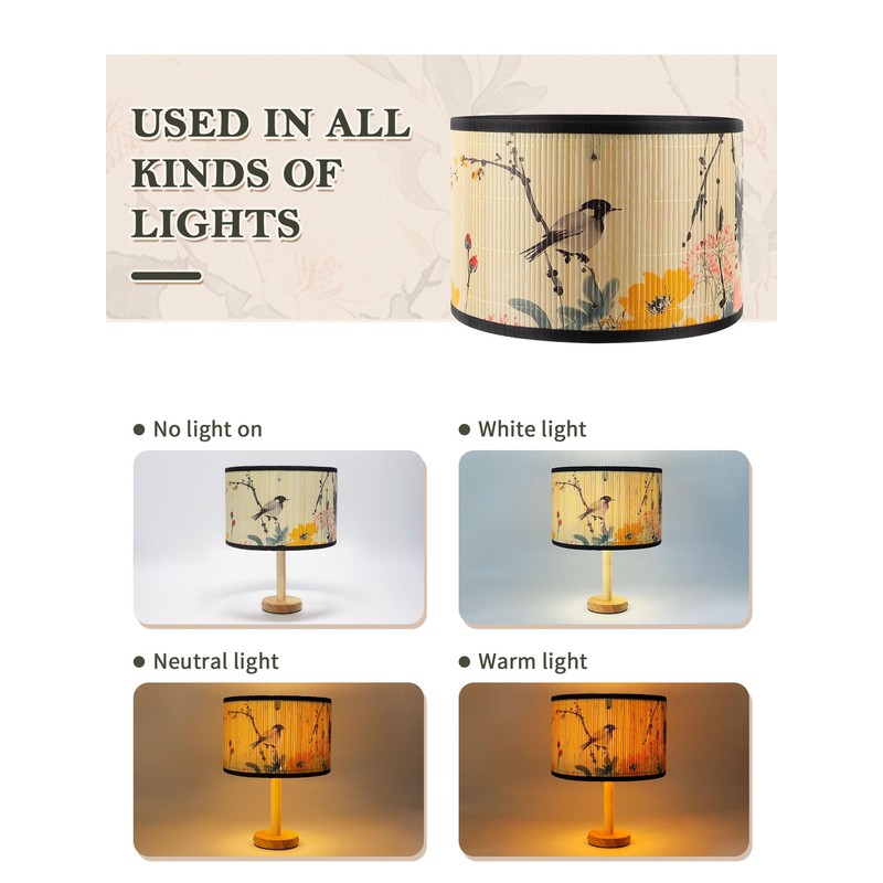 Bamboo Lampshade Drum Shape with Floral Print - Easy Click
