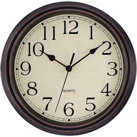Foxtop Retro Silent Non-Ticking Round Classic Clock Quartz Decorative Battery Operated Wall Clock for Living Room Kitchen Home Office 12 Inch (Bronze)
